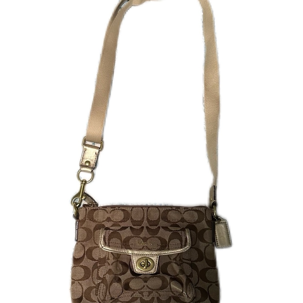Coach Tan and Brown Signature Crossbody Bag